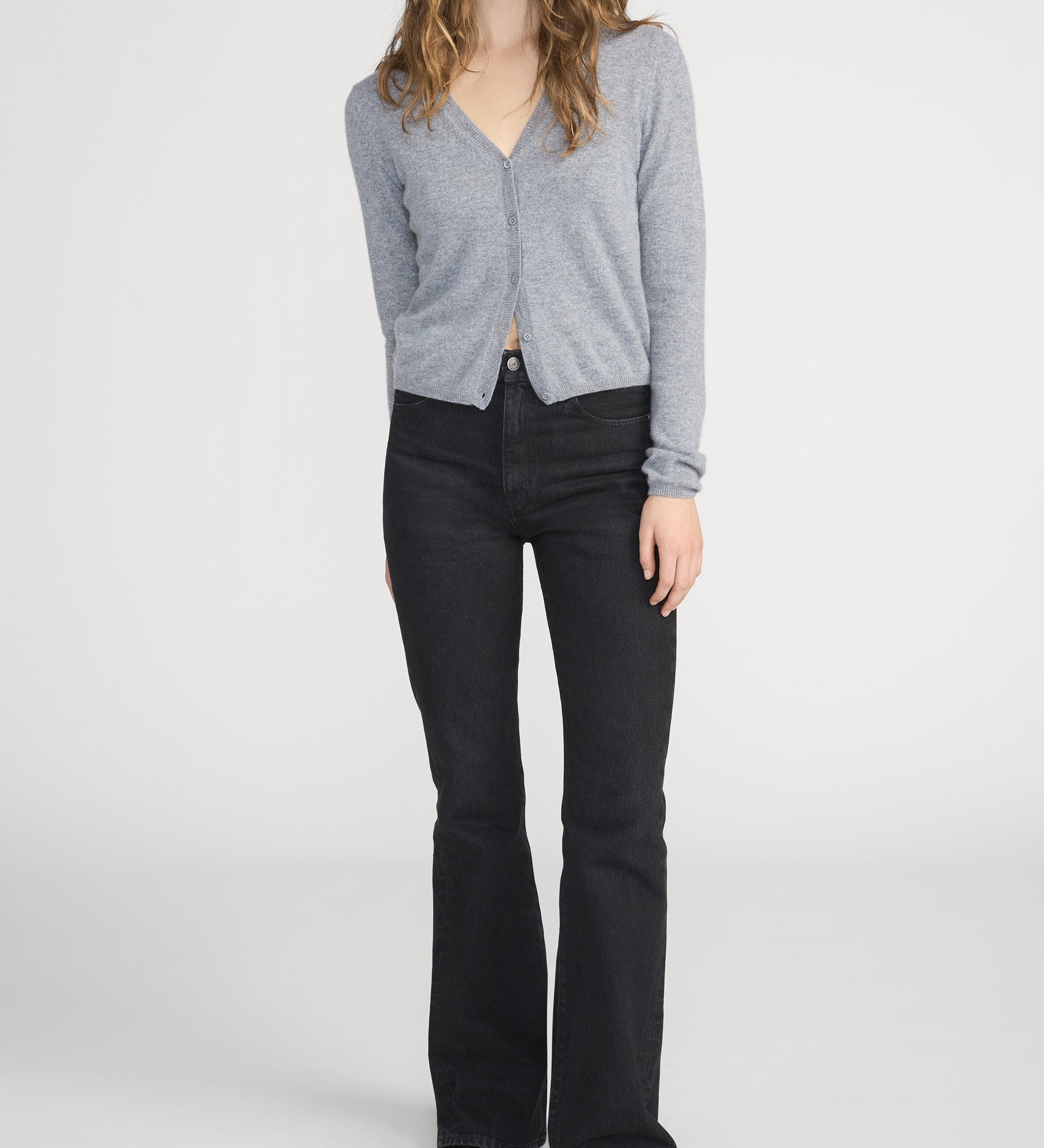 FRAME - The Cashmere V Cardi - Heather Grey