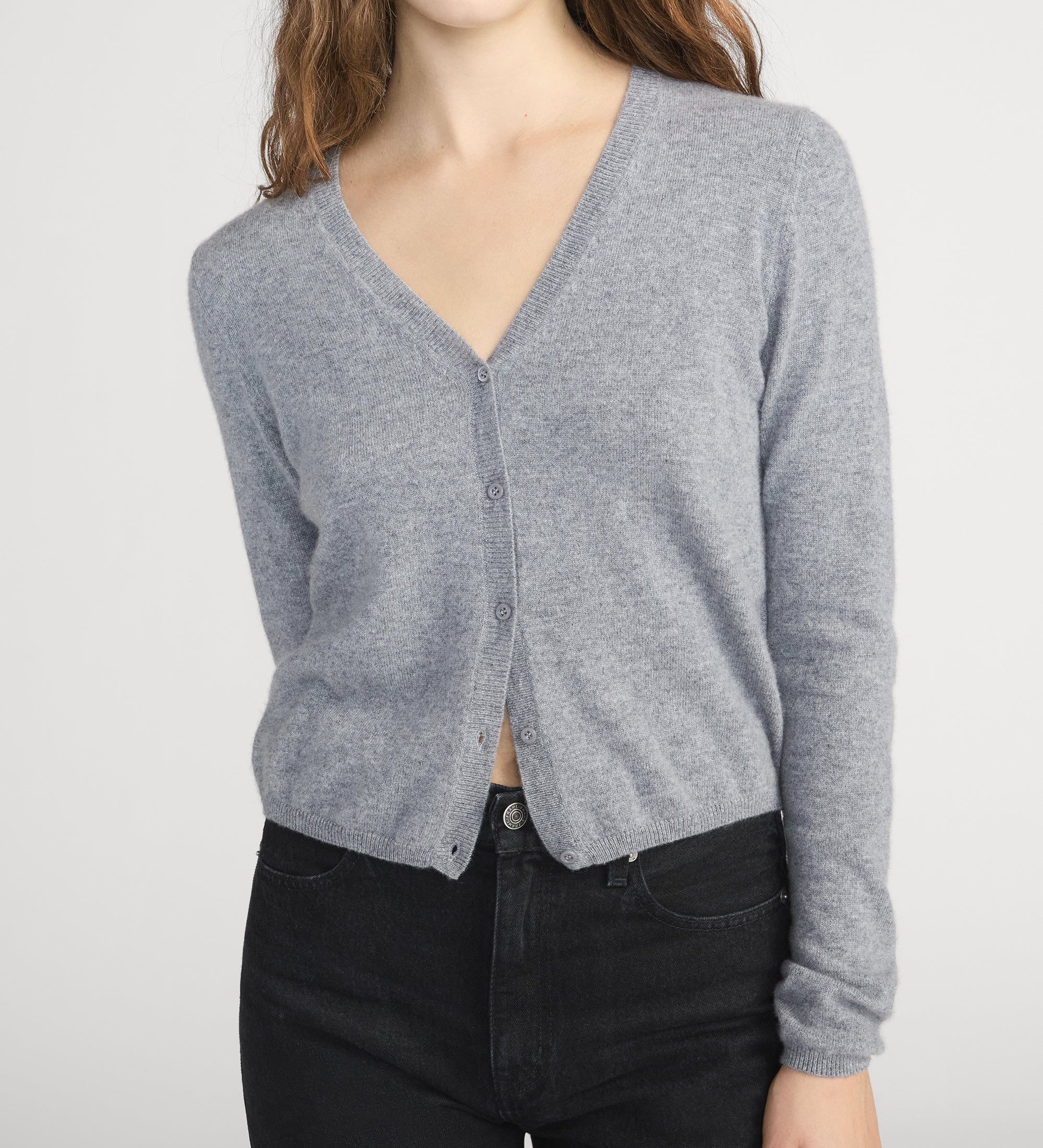 FRAME - The Cashmere V Cardi - Heather Grey
