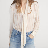 FRAME - The Striped Silk Tie Blouse