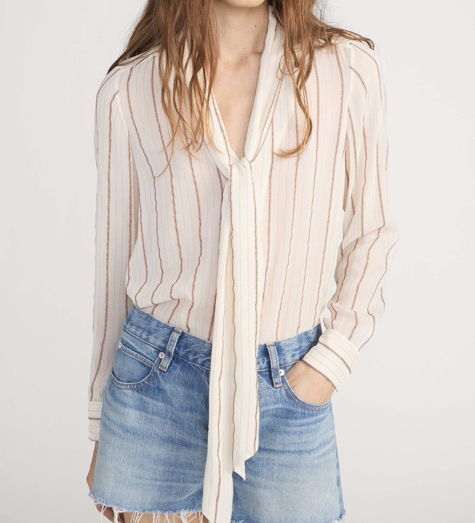 FRAME - The Striped Silk Tie Blouse