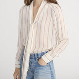 FRAME - The Striped Silk Tie Blouse