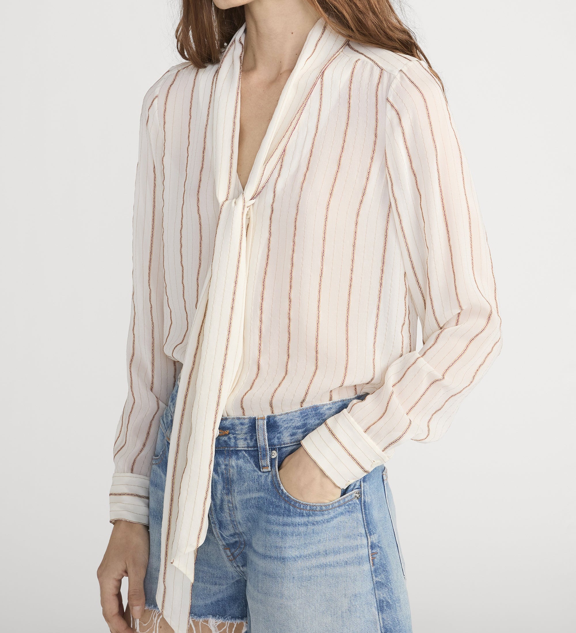 FRAME - The Striped Silk Tie Blouse