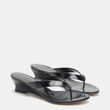 Le Monde Beryl - Micro Wedge Thong / Coco Black Leather Croc Effect