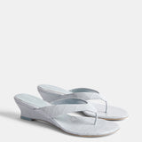 Le Monde Beryl - Micro Wedge Thong / Ice Blue Leather Croc Effect