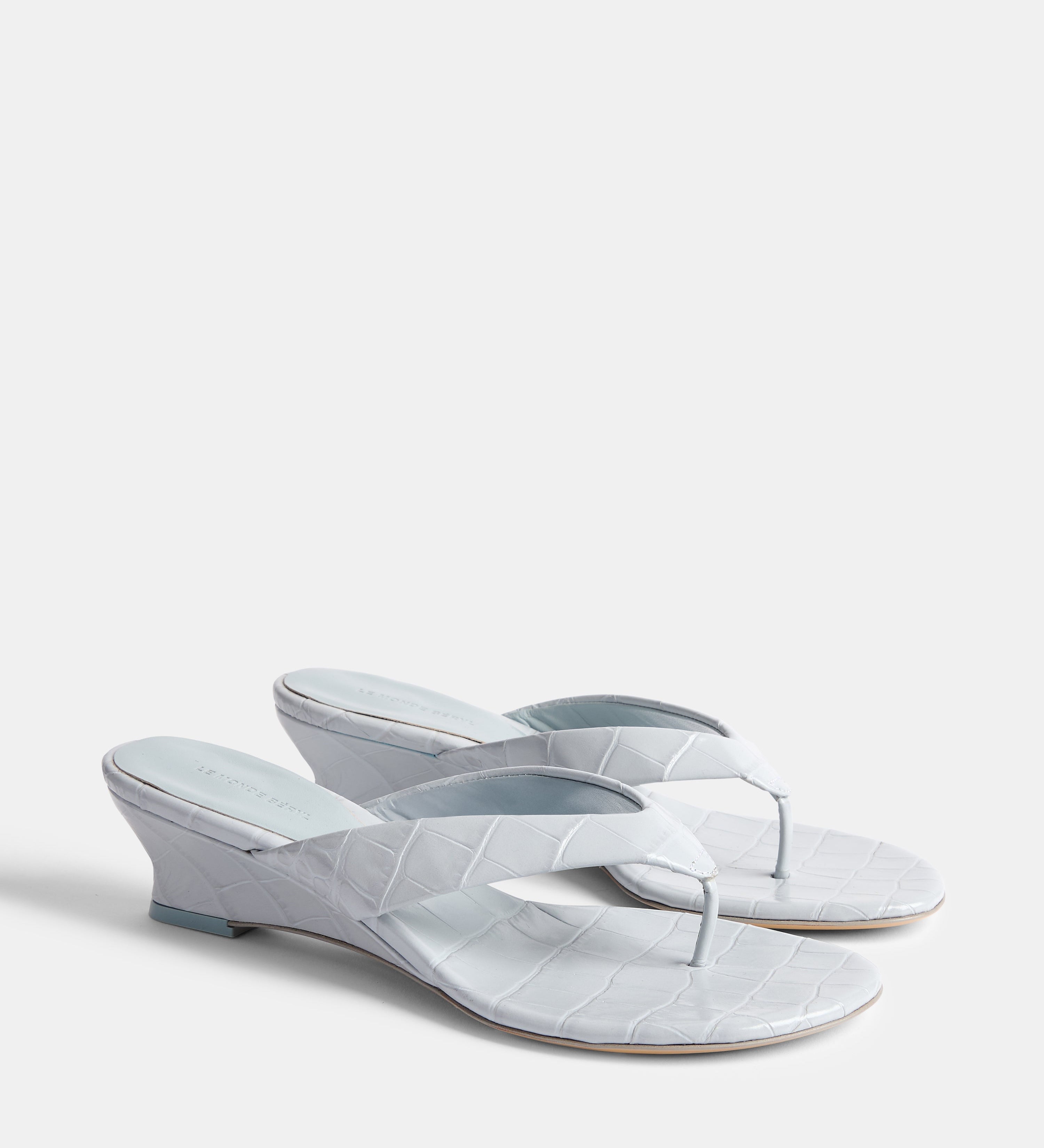 Le Monde Beryl - Micro Wedge Thong / Ice Blue Leather Croc Effect