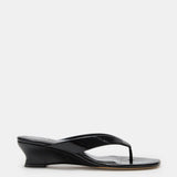 Le Monde Beryl - Micro Wedge Thong / Black Leather Eel Effect