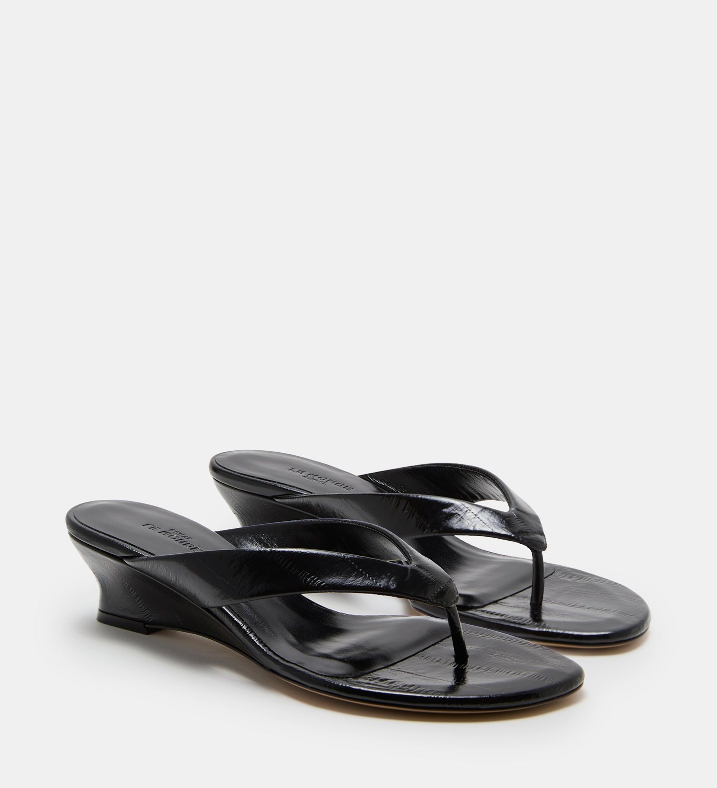 Le Monde Beryl - Micro Wedge Thong / Black Leather Eel Effect