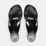 Le Monde Beryl - Micro Wedge Thong / Black Leather Eel Effect