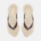 Le Monde Beryl - Micro Wedge Thong / Plum Leather with Latte Shearling