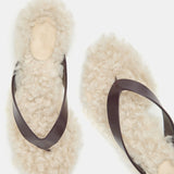 Le Monde Beryl - Micro Wedge Thong / Plum Leather with Latte Shearling
