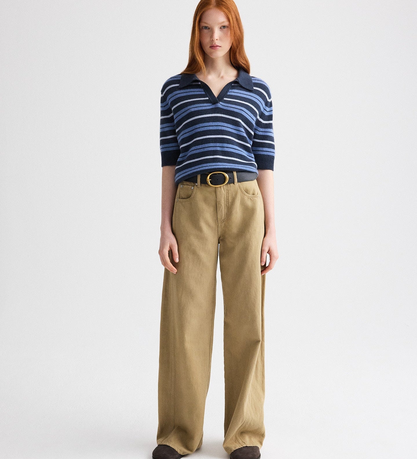 TWP - Slightly Oversized Polo W/ Multi Stripe in Cashmere
