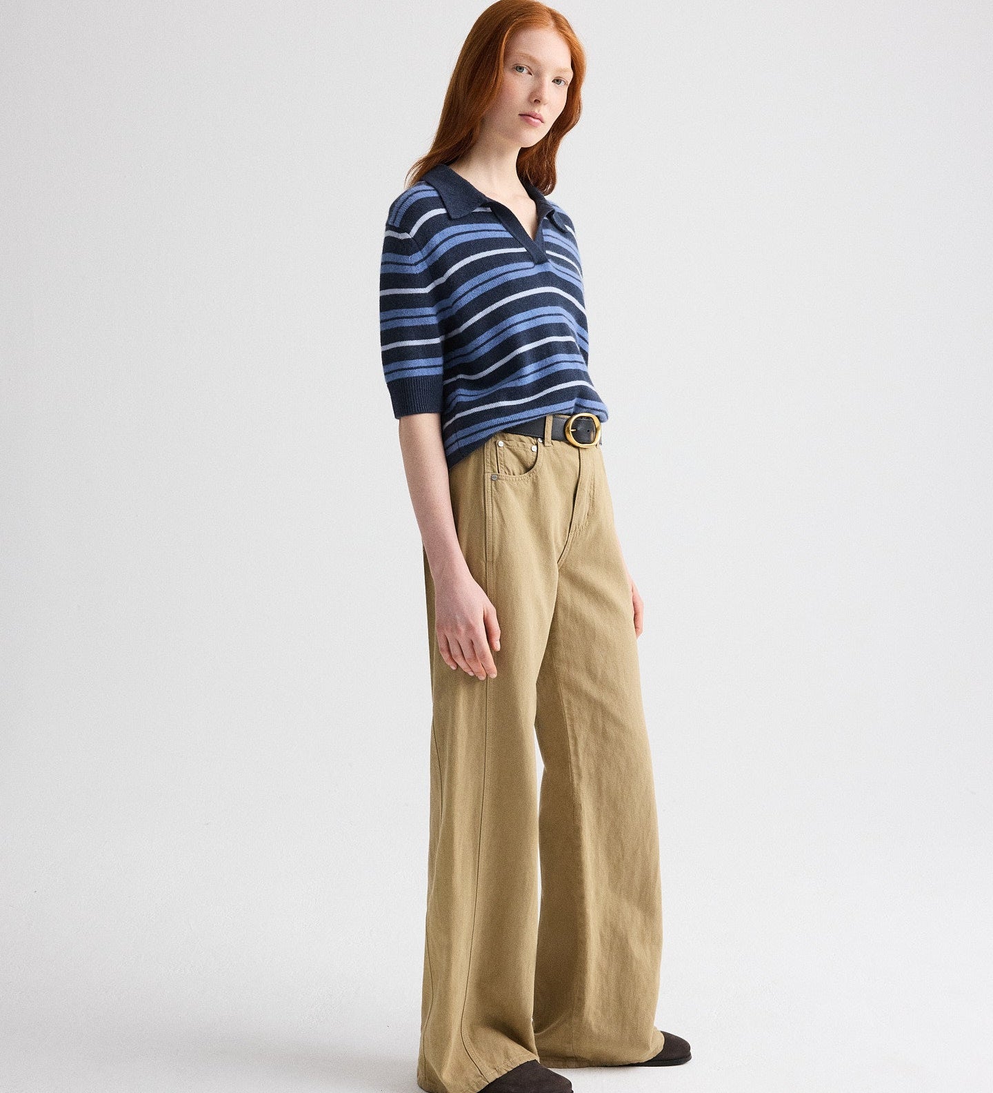 TWP - Slightly Oversized Polo W/ Multi Stripe in Cashmere