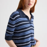 TWP - Slightly Oversized Polo W/ Multi Stripe in Cashmere
