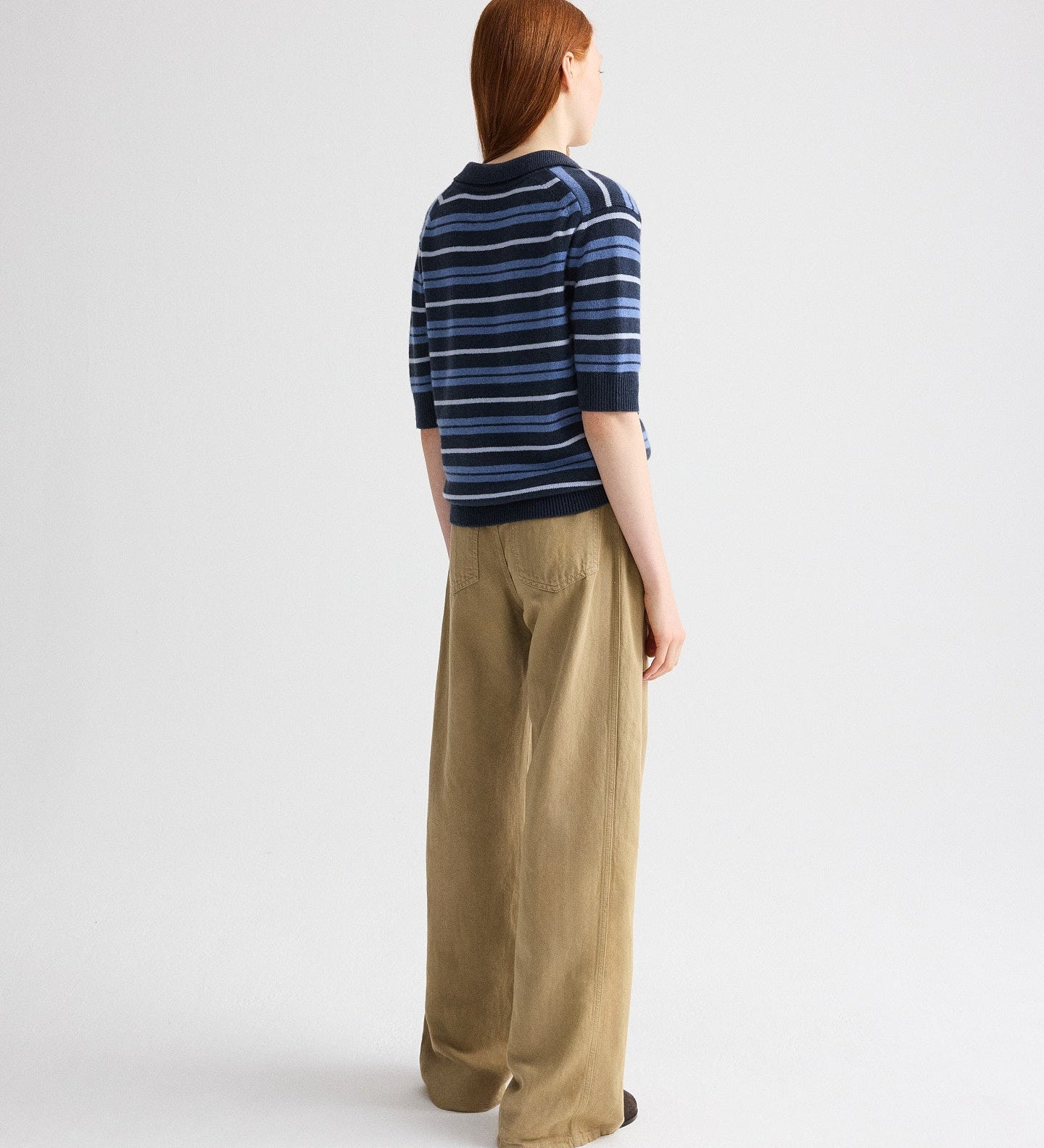 TWP - Slightly Oversized Polo W/ Multi Stripe in Cashmere