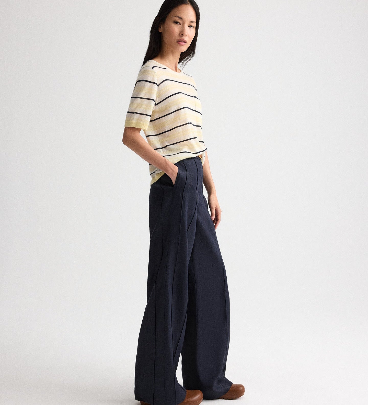 TWP - Striped Short Sleeve Tee in Superfine Cashmere