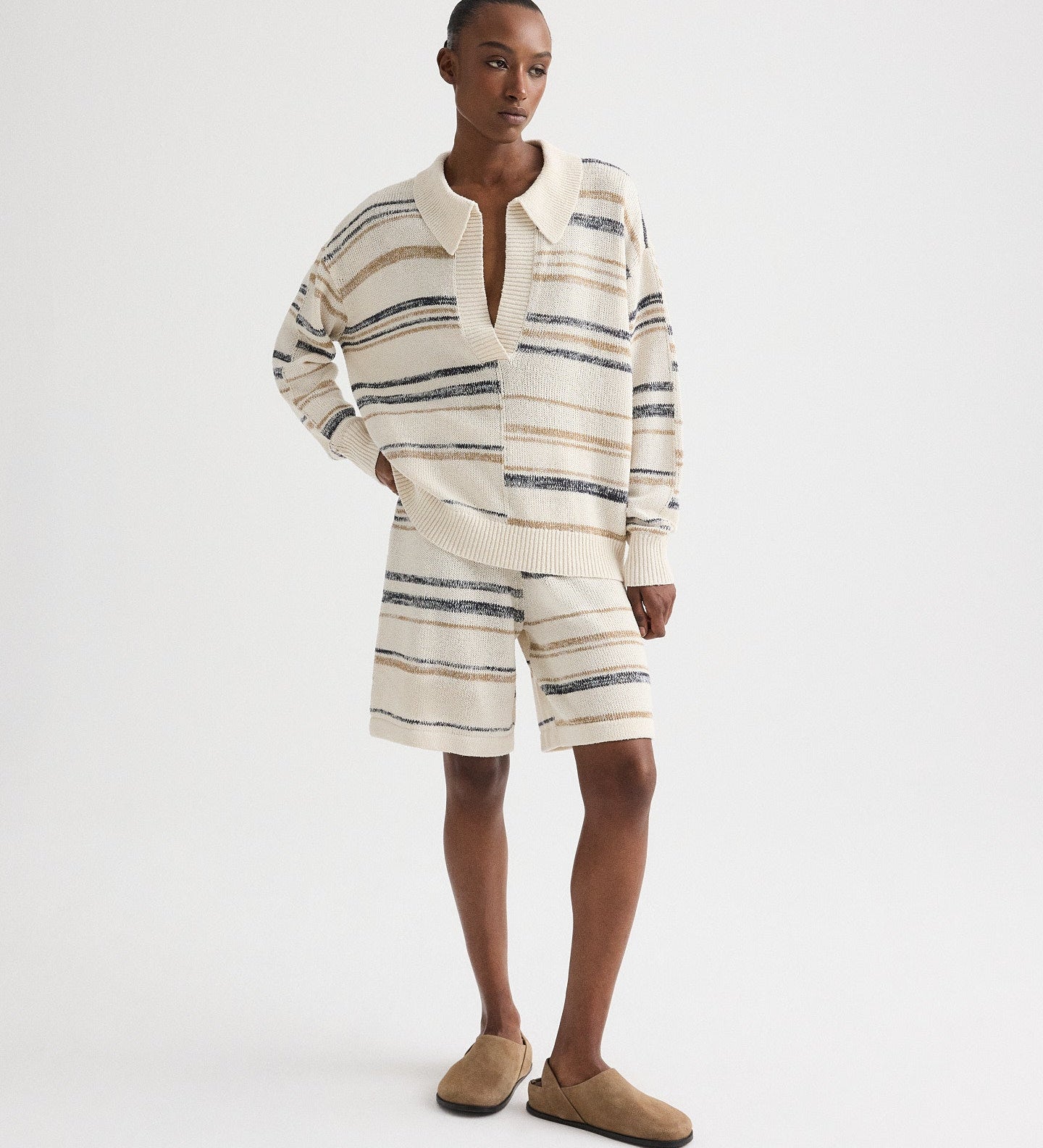 TWP - V Neck Long Sleeve Polo in Linen Silk Yarn