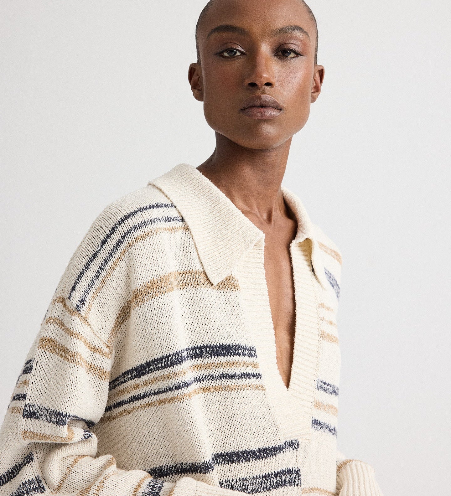 TWP - V Neck Long Sleeve Polo in Linen Silk Yarn
