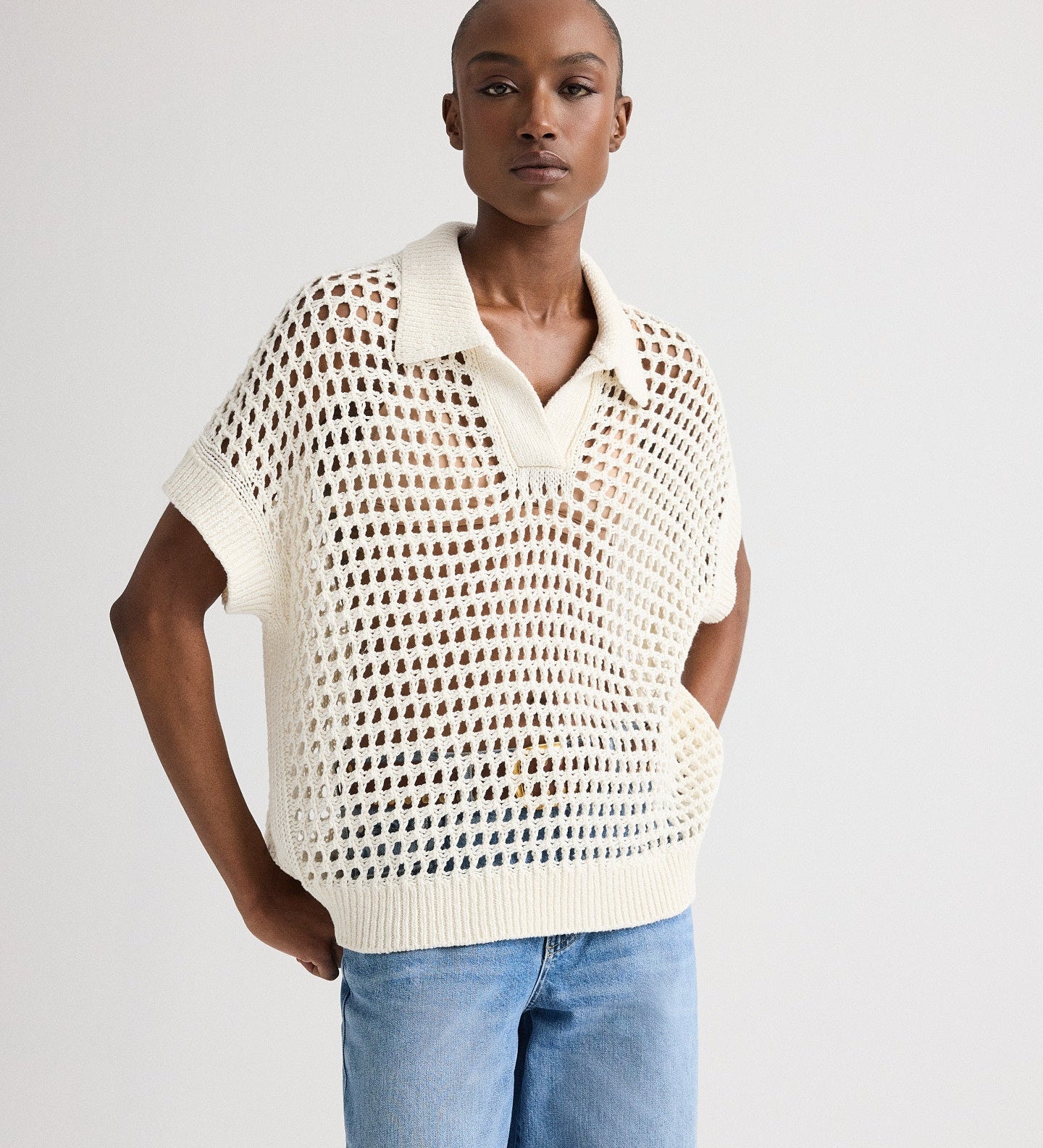 TWP - Supersized Open Knit Polo in Linen Silk