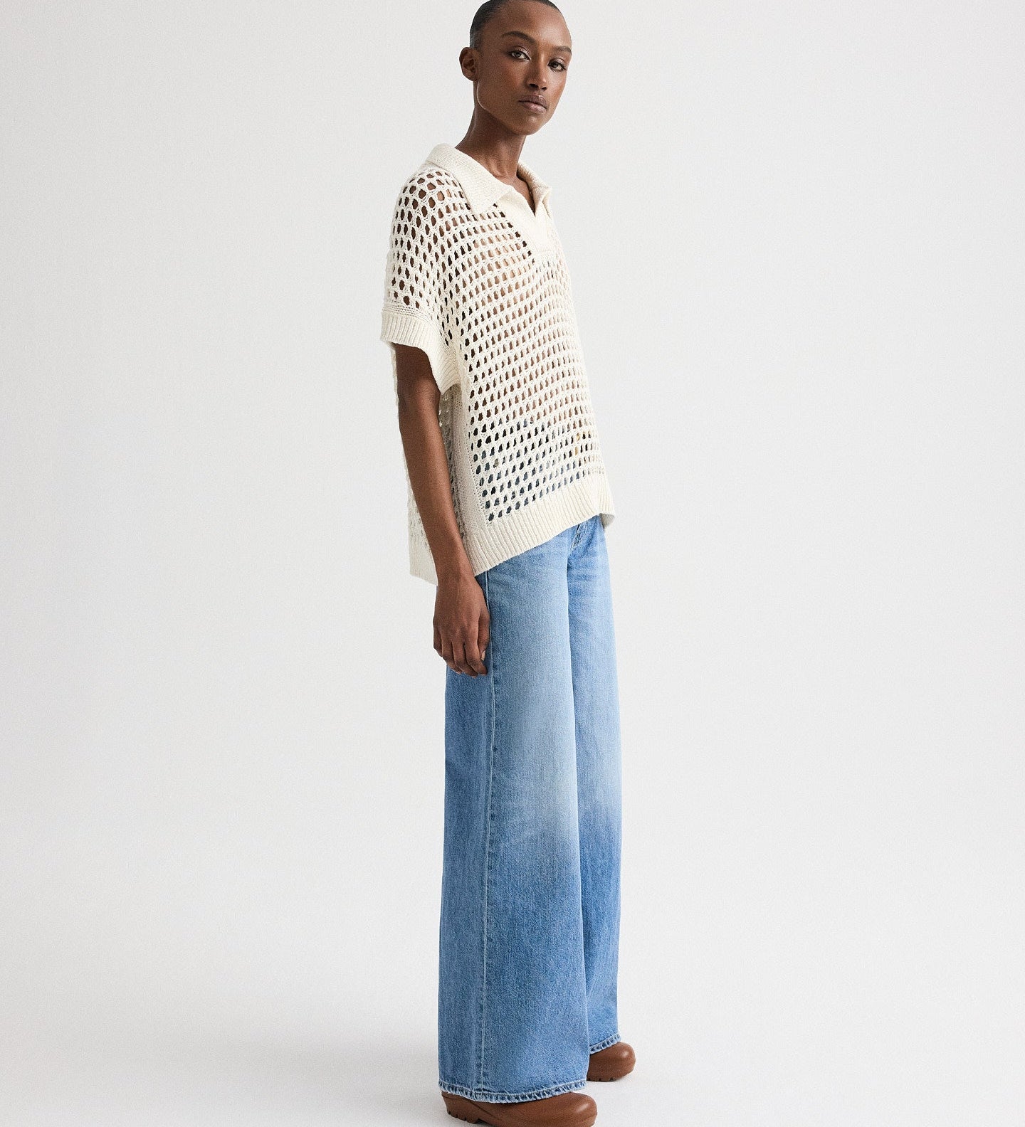 TWP - Supersized Open Knit Polo in Linen Silk