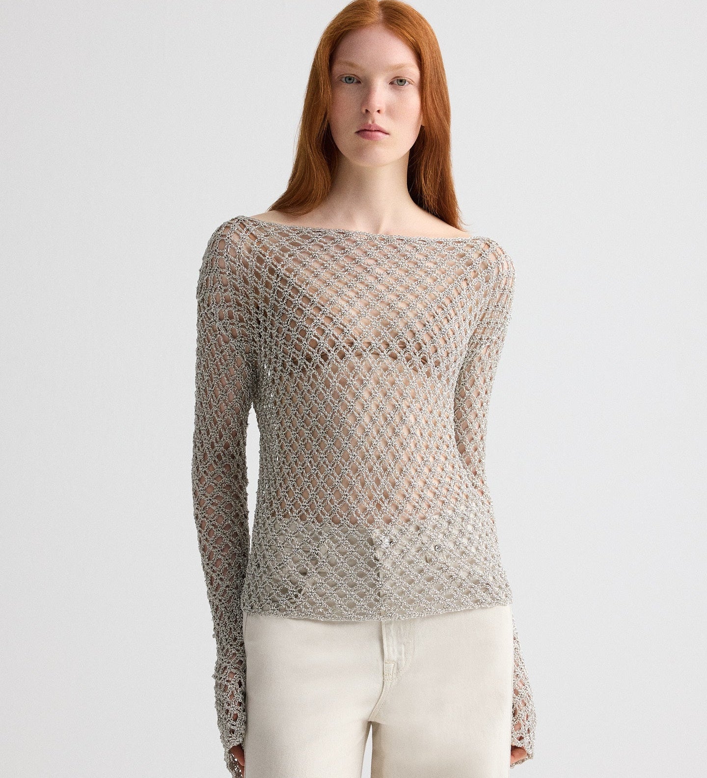TWP - Hand Crochet Slash Neck Top in Metallic Yarn
