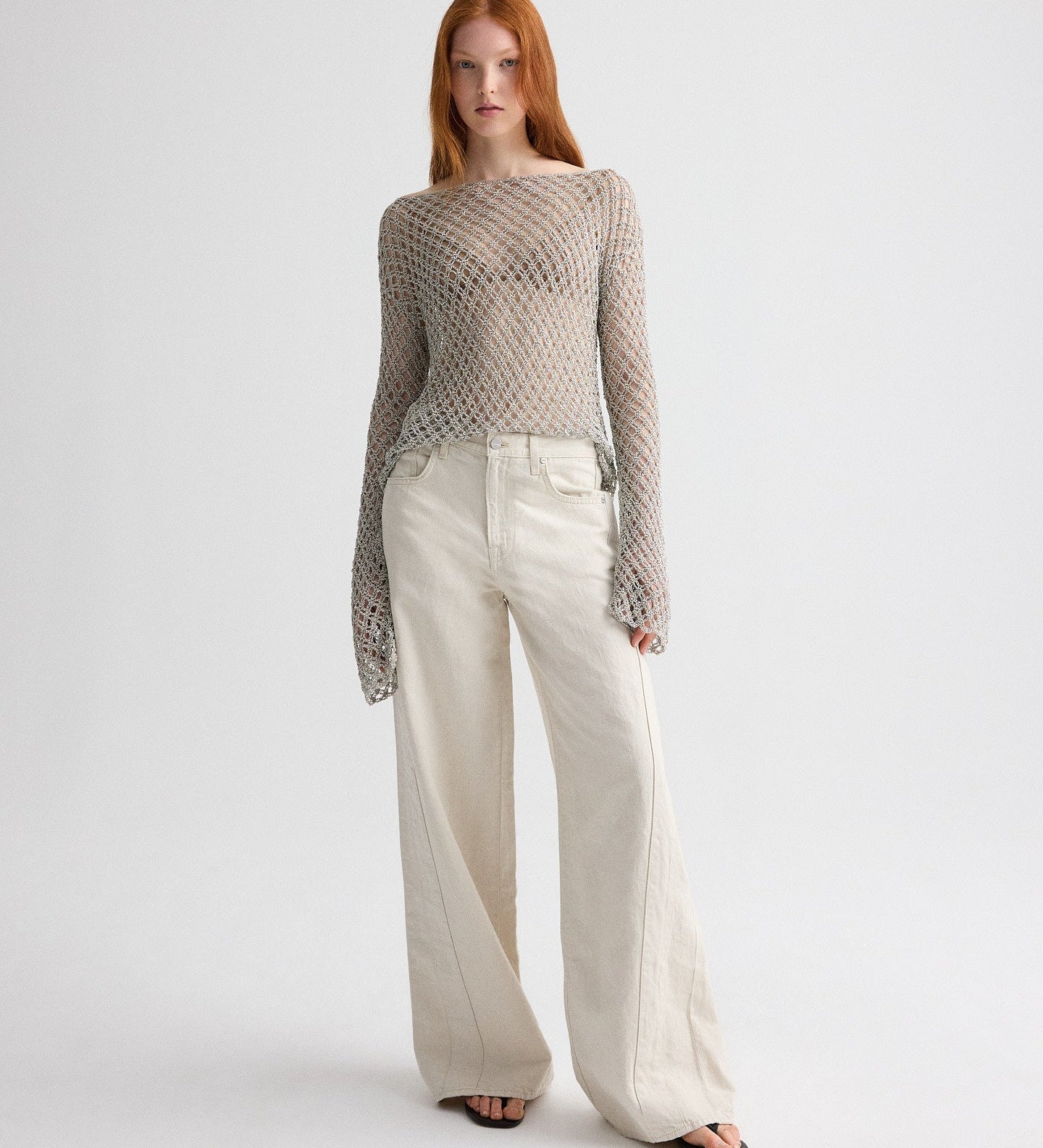 TWP - Hand Crochet Slash Neck Top in Metallic Yarn