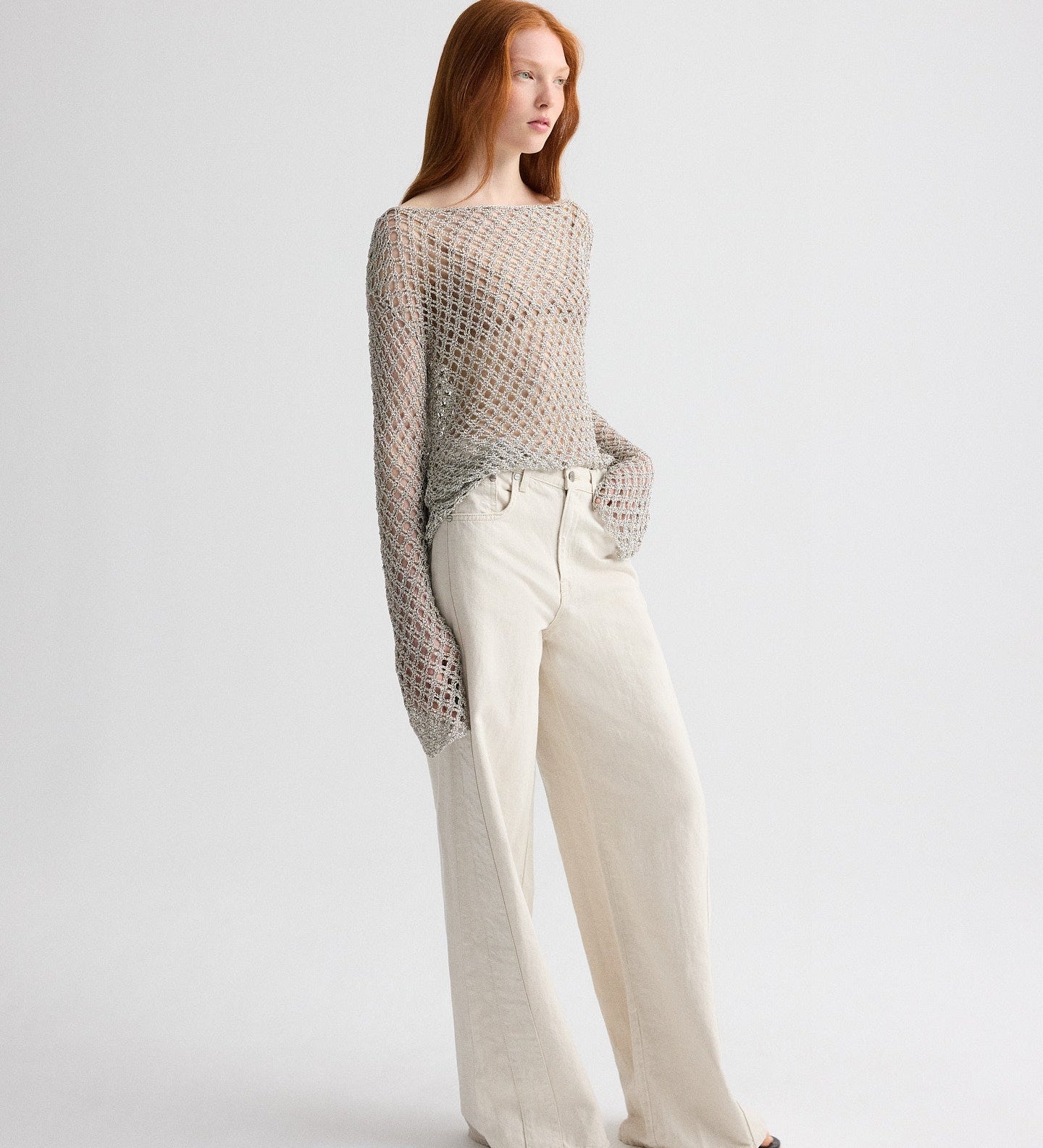 TWP - Hand Crochet Slash Neck Top in Metallic Yarn