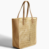 Khaite - Zoe Tote in Natural Raffia with Mud Suede
