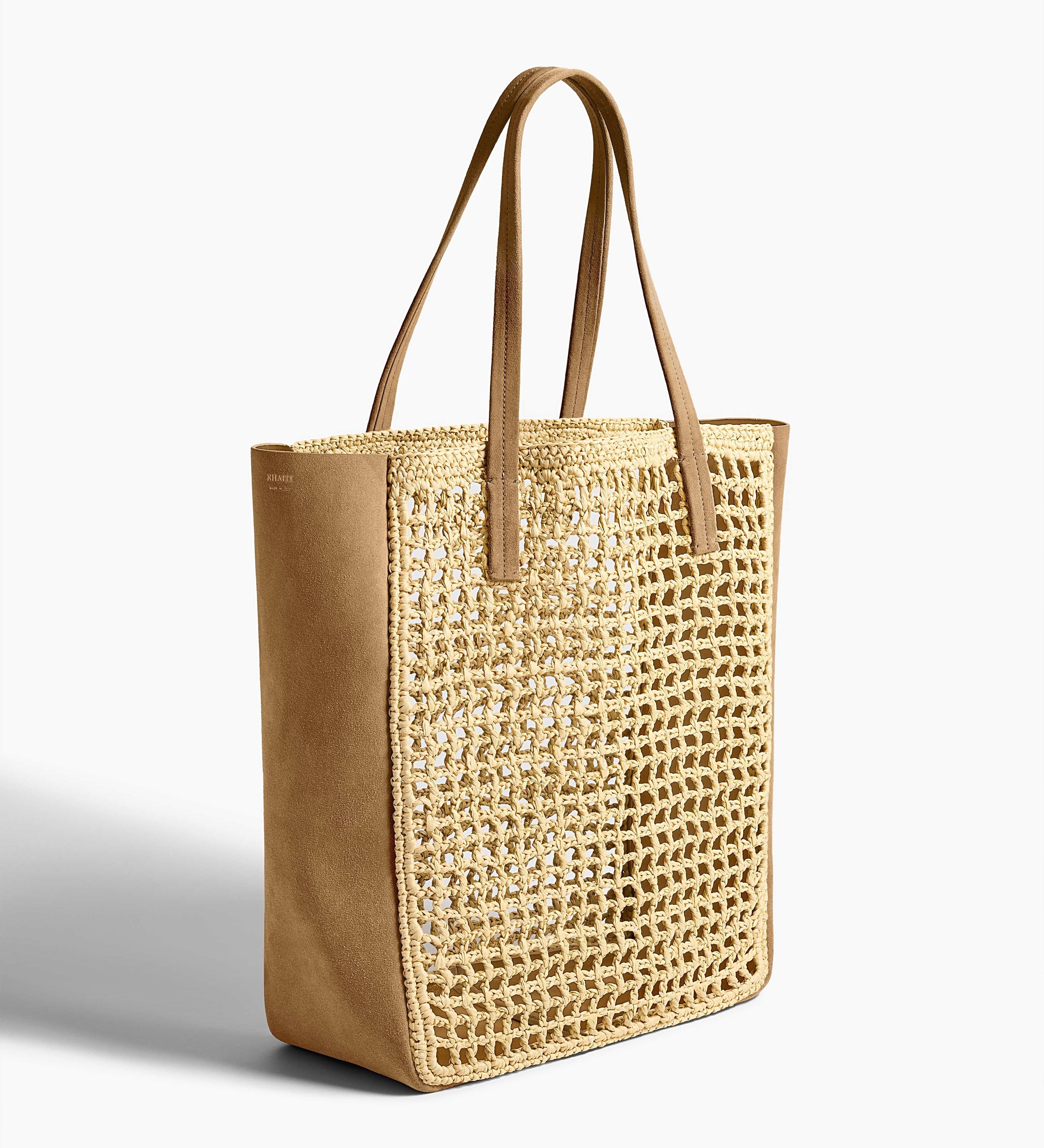 Khaite - Zoe Tote in Natural Raffia with Mud Suede