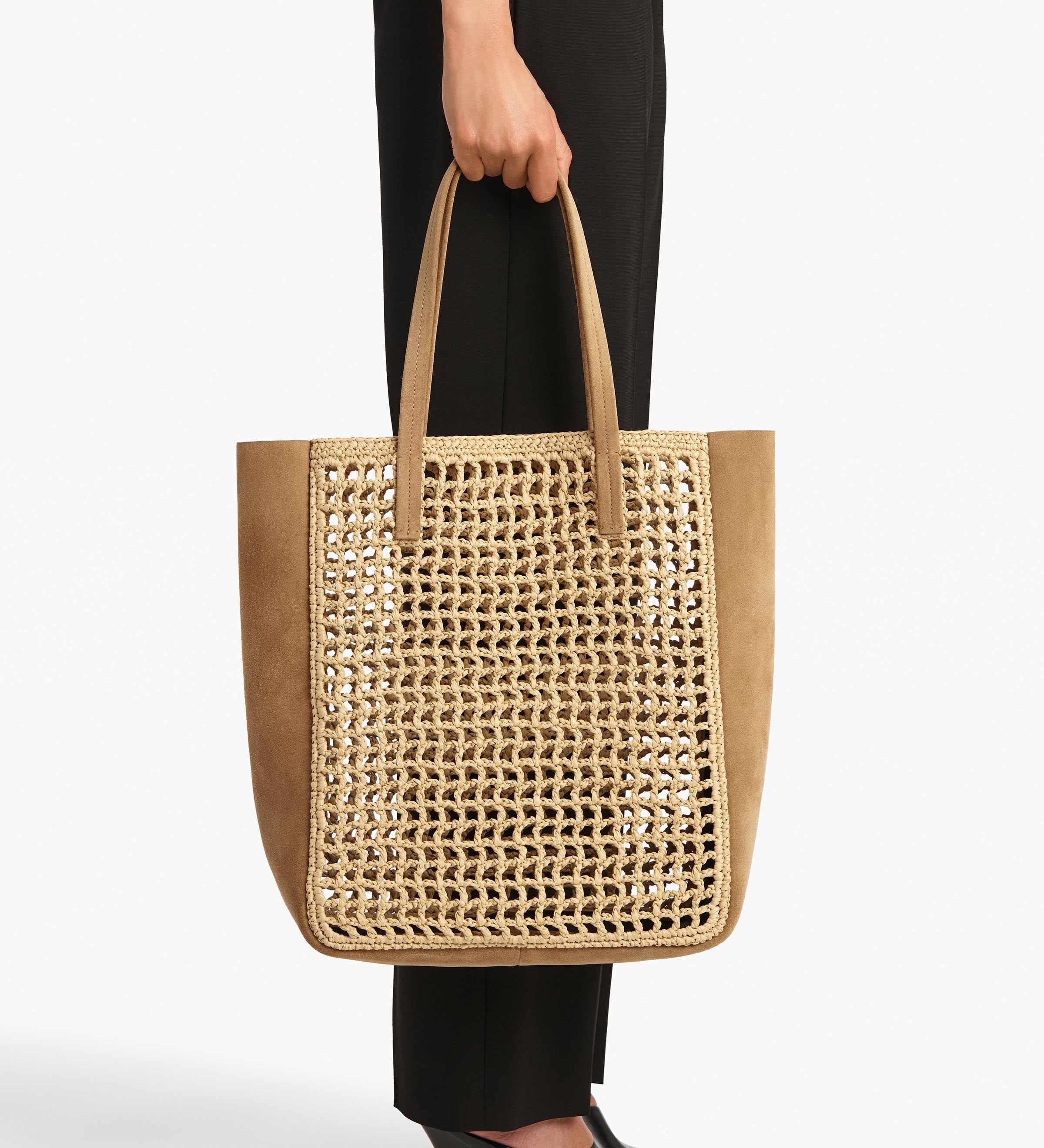 Khaite - Zoe Tote in Natural Raffia with Mud Suede