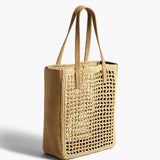 Khaite - Small Zoe Tote in Natural Raffia with Mud Suede