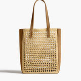 Khaite - Small Zoe Tote in Natural Raffia with Mud Suede