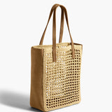 Khaite - Small Zoe Tote in Natural Raffia with Mud Suede