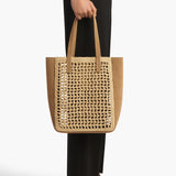 Khaite - Small Zoe Tote in Natural Raffia with Mud Suede