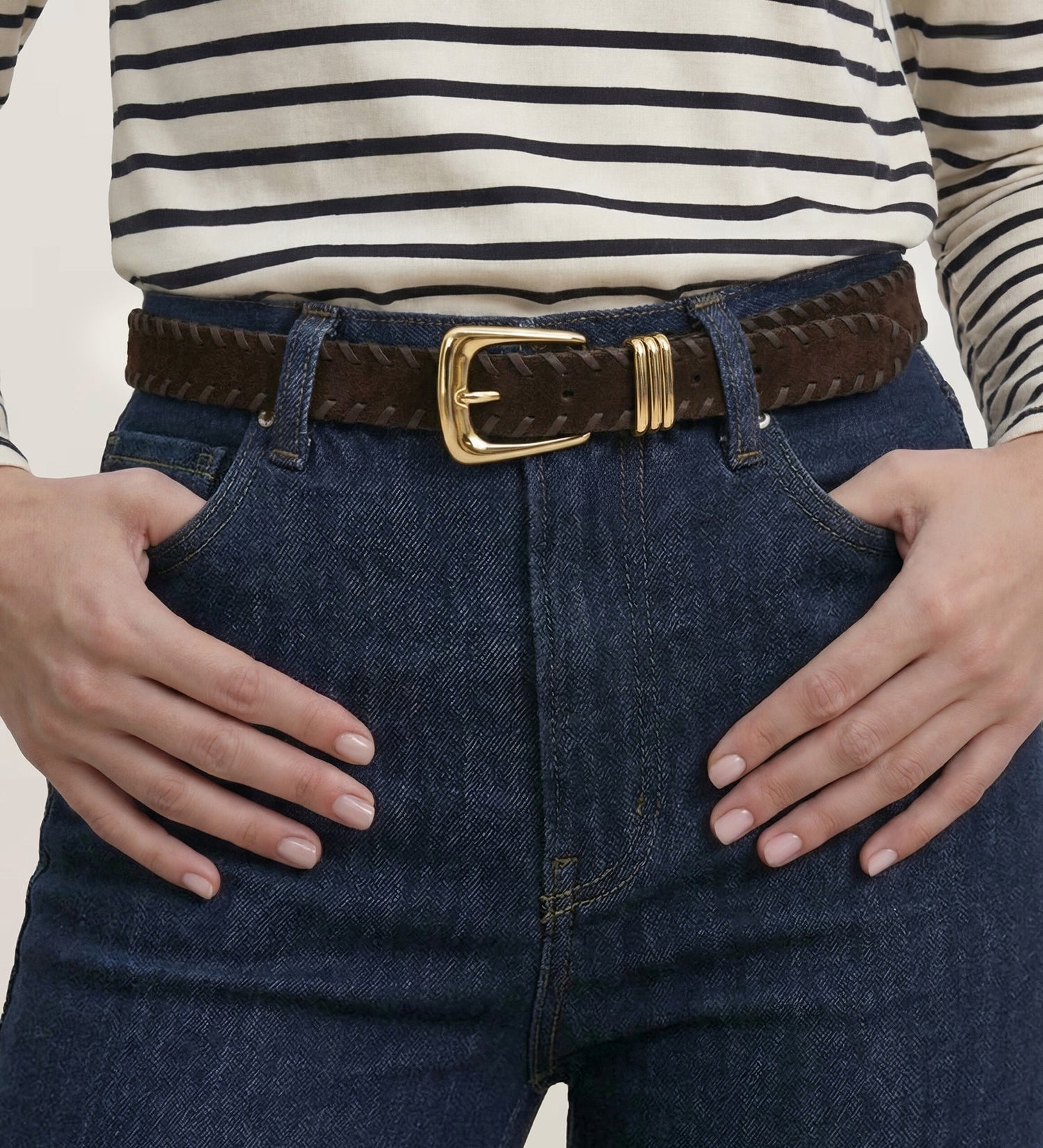 Veronica Beard - Arch Suede Whipstitch Belt