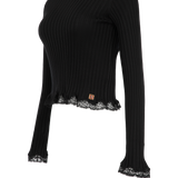 Saint Laurent - Lace - Trimmed Ribbed Knit Top