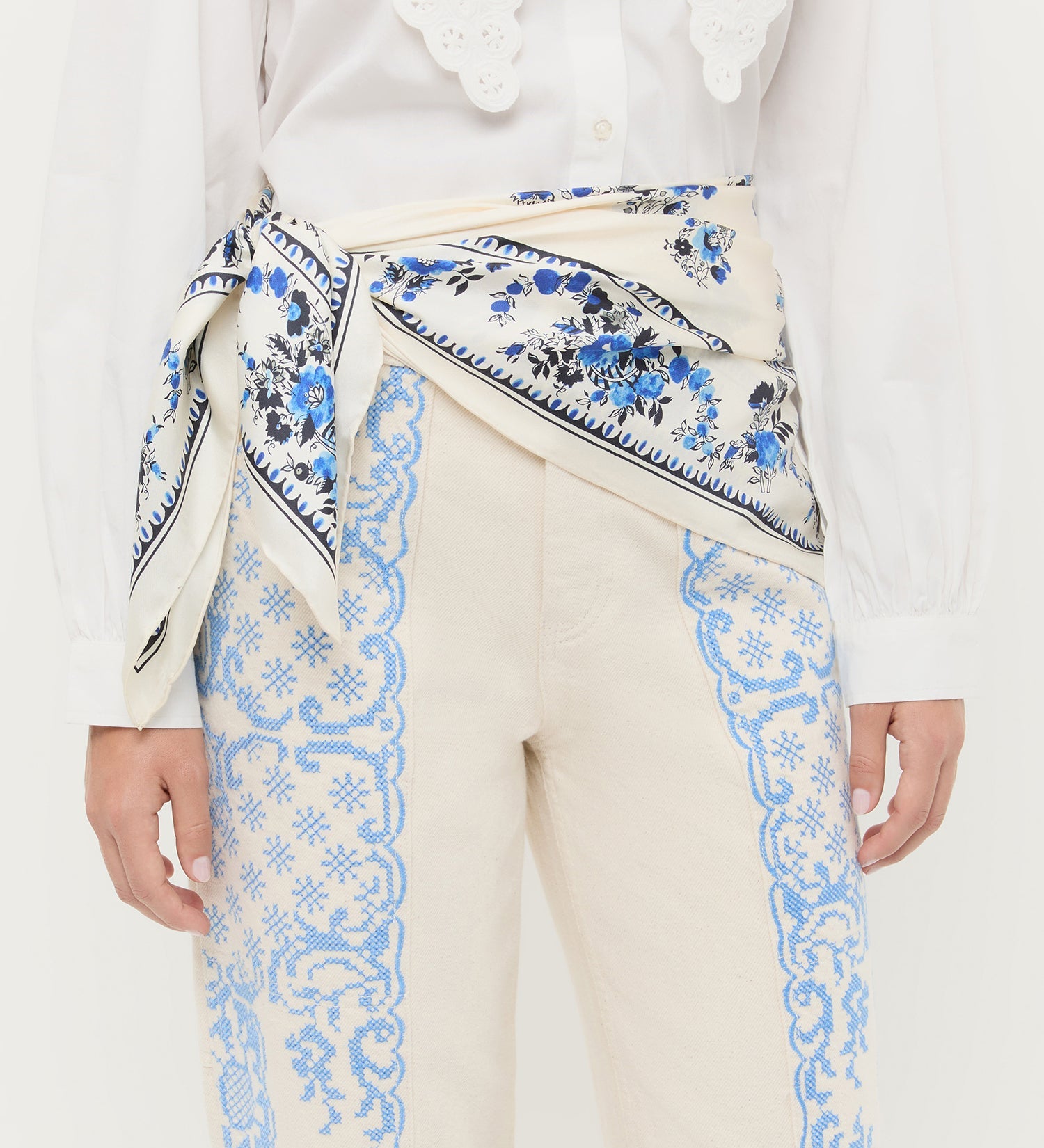 Loeffler Randall - Beverly Cream/Blue Silk Scarf