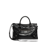 Image 1 of 3 - BLACK - Balenciaga Women's Le City Small Bag is crafted from supple leather and features the house's iconic slouchy silhouette with rolled top handles, signature buckle detailing, and an adjustable, detachable shoulder strap for versatile styling. Designed with a spacious zip-top main compartment, this designer handbag blends Balenciaga's archival motorcycle-inspired aesthetic with everyday functionality. Main Material: Leather. Dimensions: 30 x 19 x 10 cm. Made in Italy.