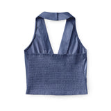 Cartolina - SU26 Olive Halter Top - Coastal Indigo