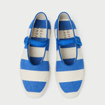 Cooper Blue Striped Mary Jane Sneaker in blue and cream striped canvas.