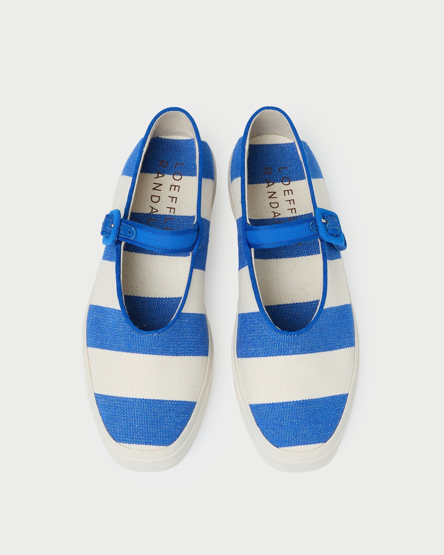Cooper Blue Striped Mary Jane Sneaker in blue and cream striped canvas.