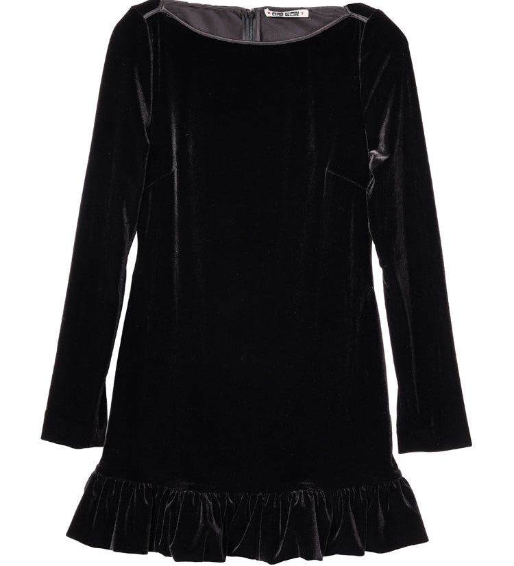 Ciao Lucia - Cosette Ruffled Black Velvet Mini Dress