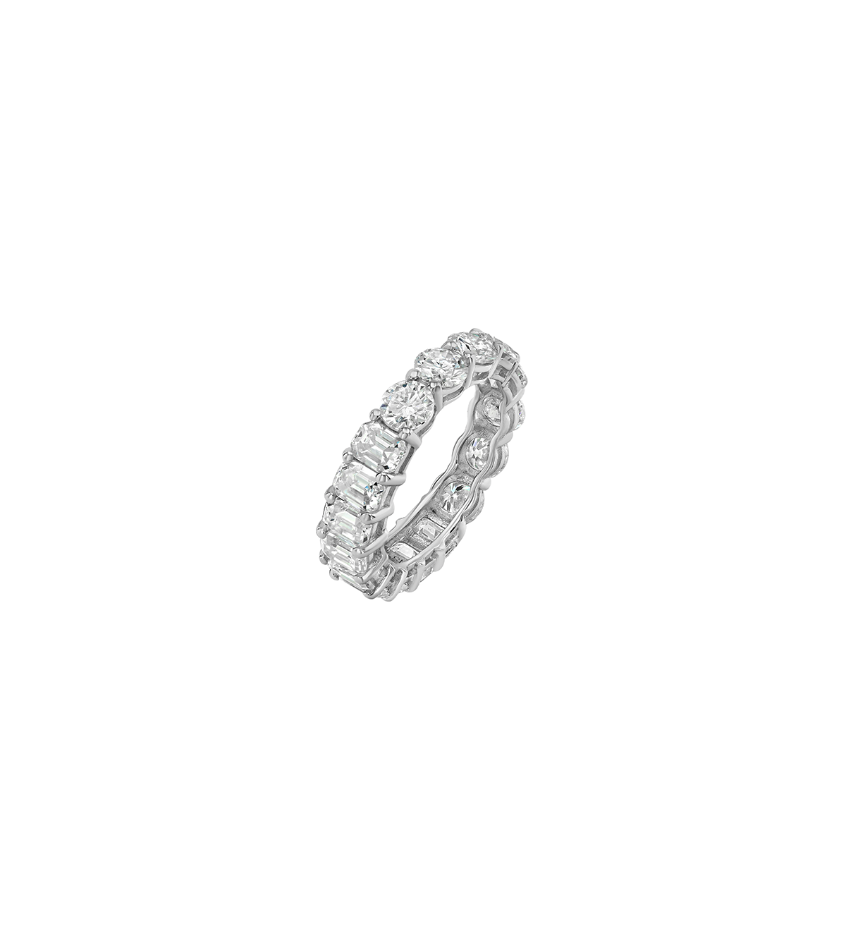 Dorsey - DEMI ROUND AND EMERALD - CUT ETERNITY BAND IN MOISSANITE, STERLING SILVER