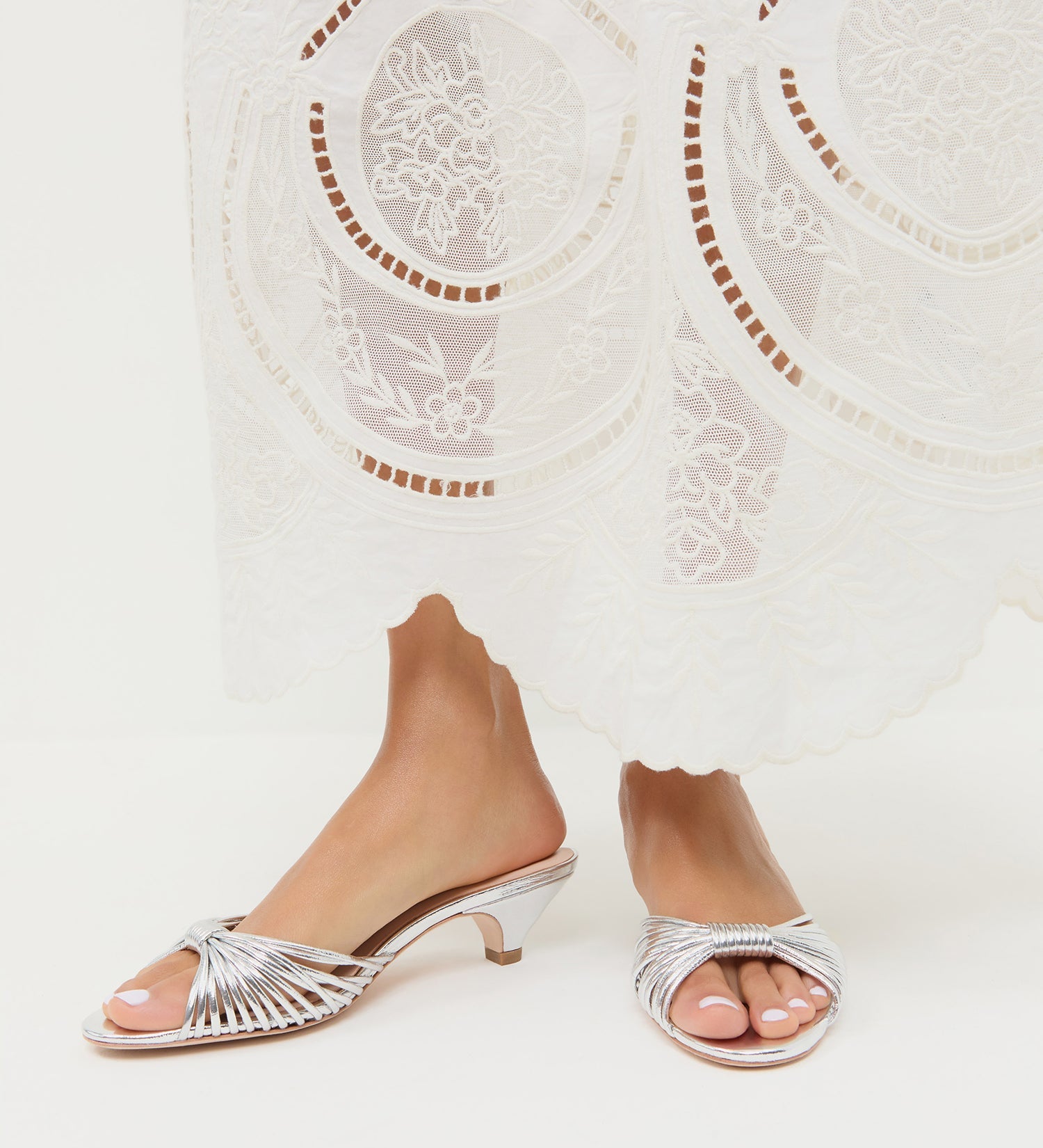 Loeffler Randall - Dixie Silver Leather Kitten Heel