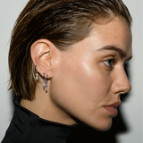 Dorsey - 14K HUGGIE EARRING WITH FLOATING ROUND AND PEAR-CUT CHARM IN LAB DIAMOND