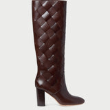 Goldy Espresso Woven Leather Tall Boot in espresso woven leather.