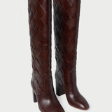 Goldy Espresso Woven Leather Tall Boot in espresso woven leather.