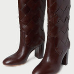 Goldy Espresso Woven Leather Tall Boot in espresso woven leather.