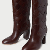 Goldy Espresso Woven Leather Tall Boot in espresso woven leather.