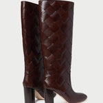 Goldy Espresso Woven Leather Tall Boot in espresso woven leather.