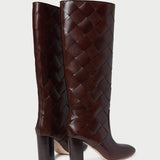 Goldy Espresso Woven Leather Tall Boot in espresso woven leather.